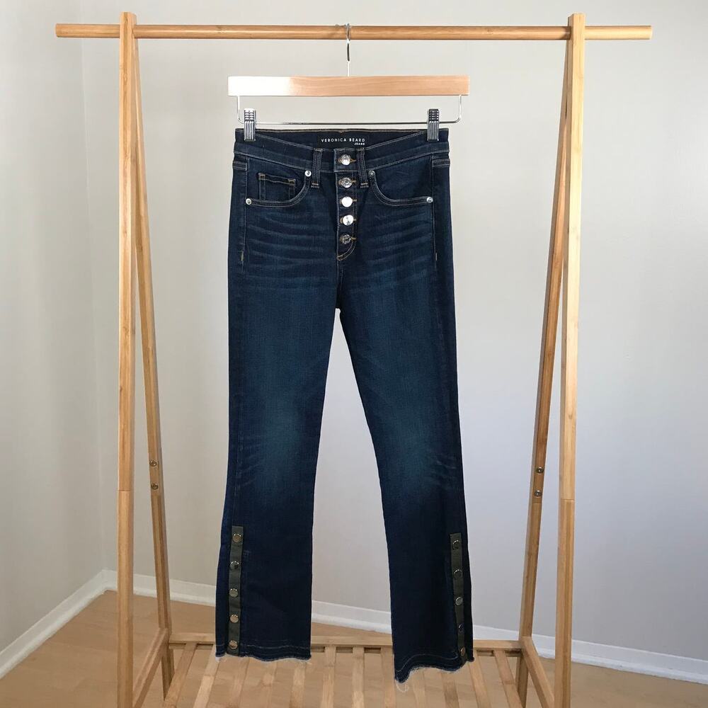 Veronica Beard • Carolyn Cropped Boot-cut Jeans With Snap Hem Dark Vintage